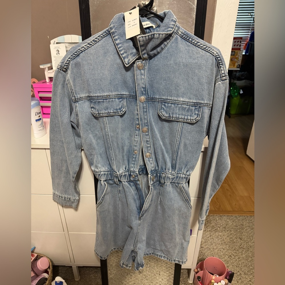 Idem ditto Casual Light Blue Denim Jumpsuit
